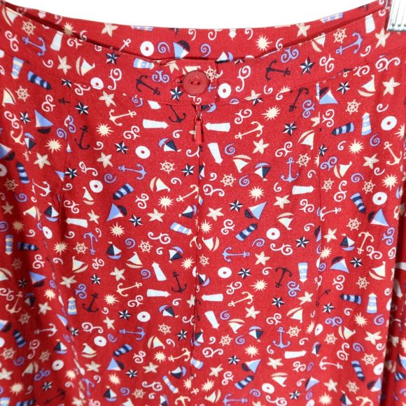 Vintage Nautical Boat Anchor Print Maxi Skirt w Slits Size 8 Christopher & Banks - Picture 5 of 7